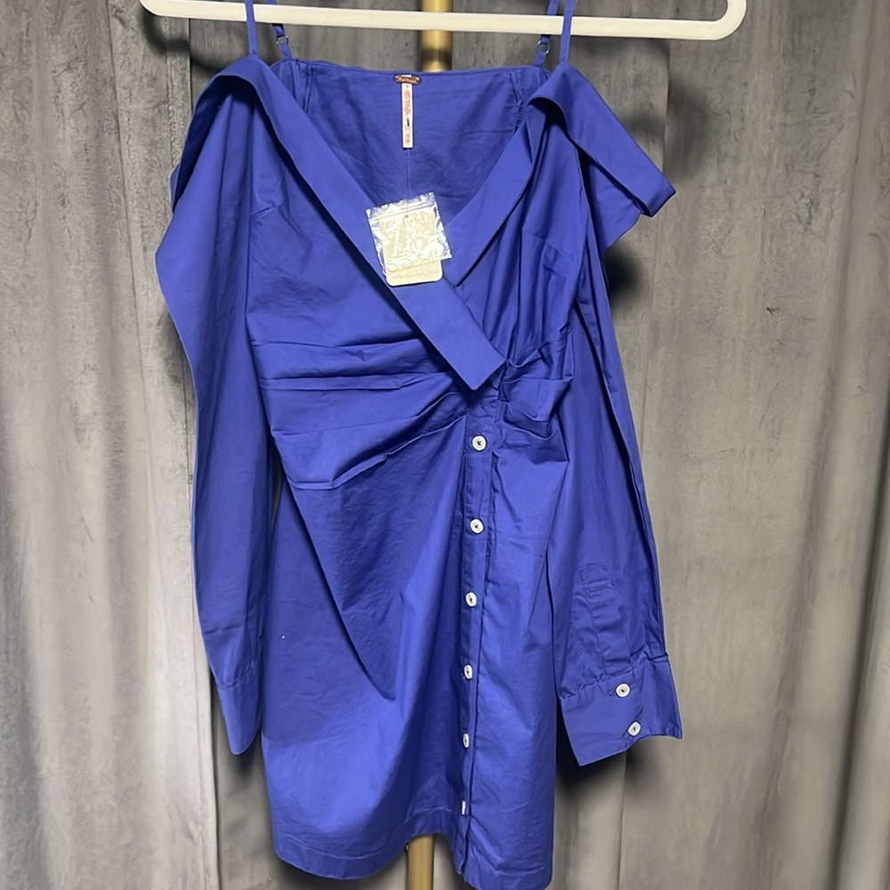 Free People After Hours Shirt Mini Dress in Blue - Picture 3 of 6